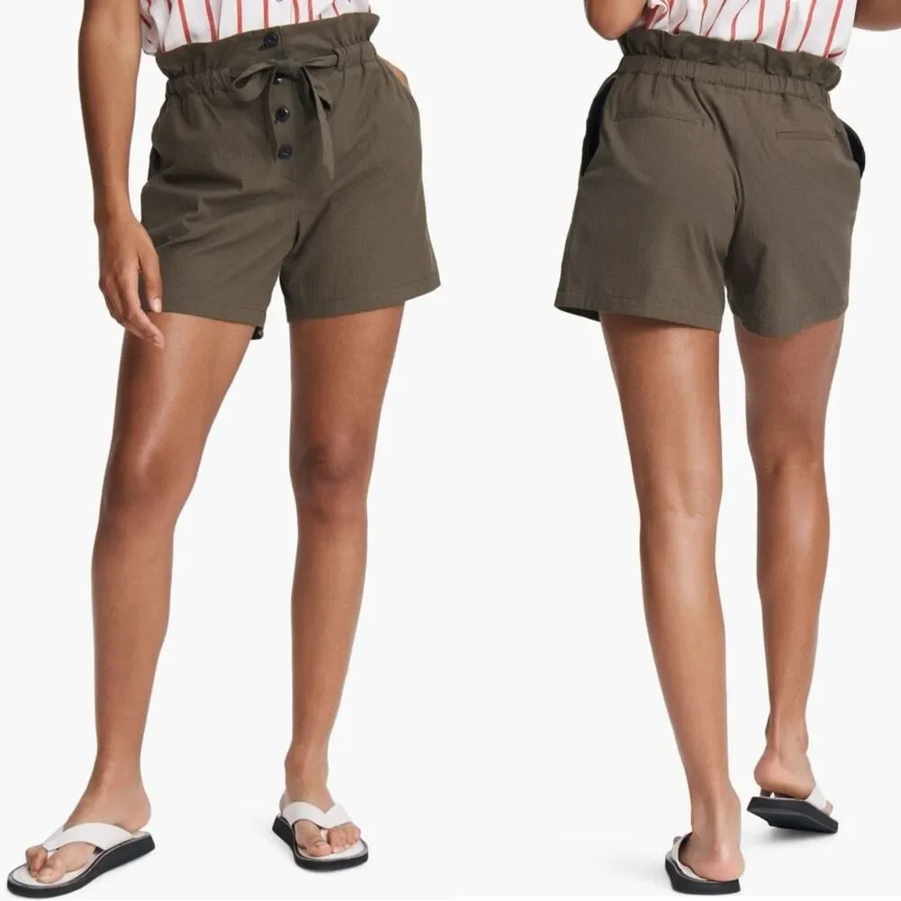 NWT Rag & Bone Camille Paper bag waist seersucker shorts in olive Size 10