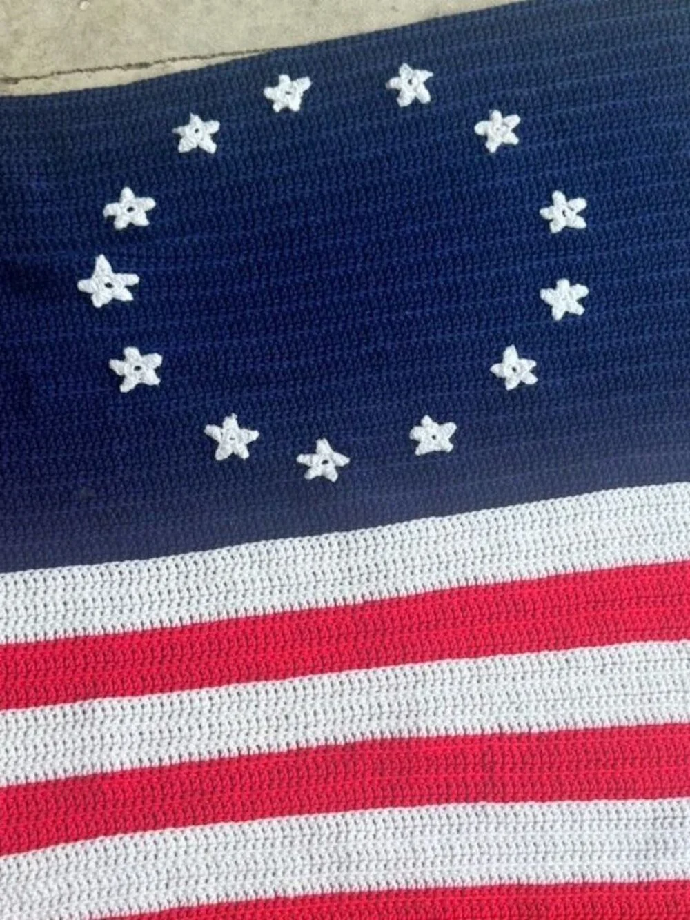 Vintage Crocheted American Flag Afghan Blanket Patriotic America 13 USA 89x33