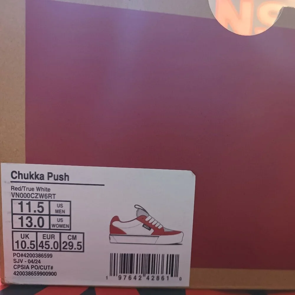 Vans Men's U.S. 11.5 Chukka Push LS Racing Red/White VN000CZW6RT