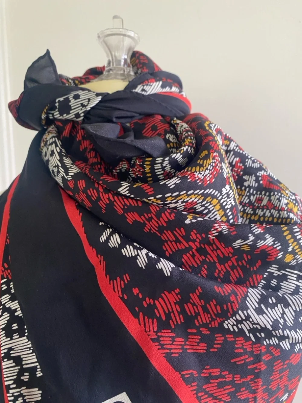 Dior Black Red Paisley Silk Scarf