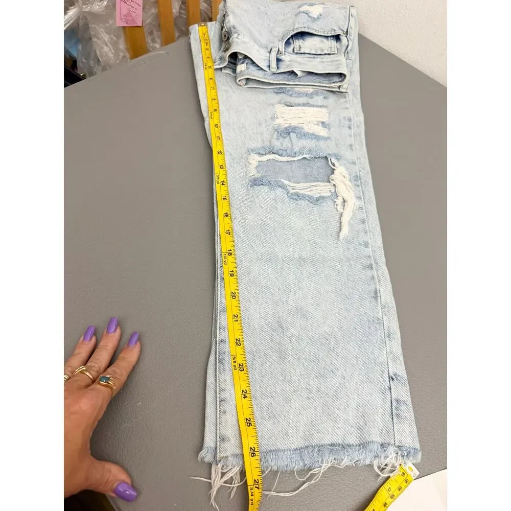 PacSun High Rise Distressed Jeans Light Wash Raw Hem Button Fly 28
