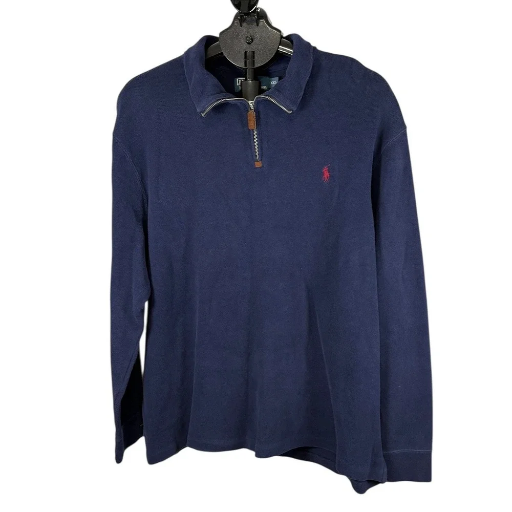 Polo Ralph Lauren Mens XXL Navy Blue Knit Quarter Zip Pullover Sweater