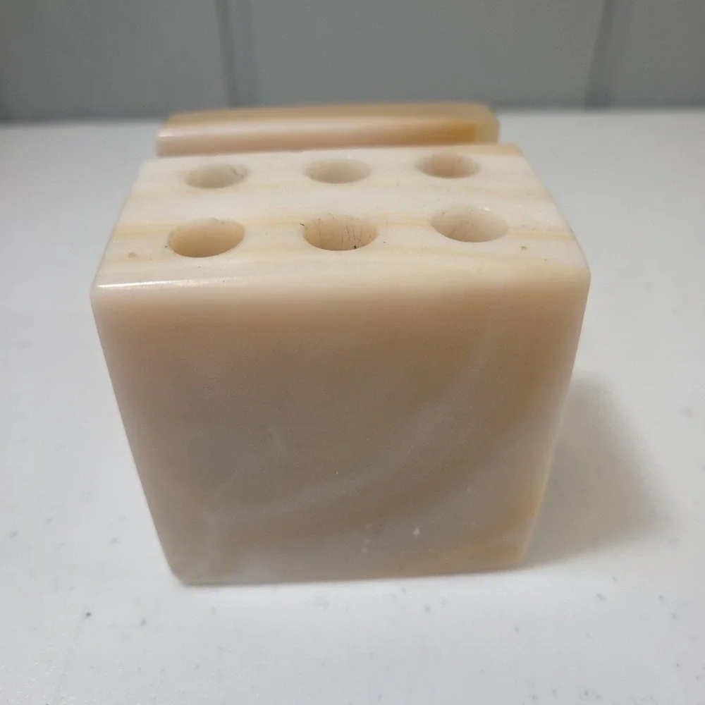 Vintage Marble Onyx Cube Pen & Letter Holder Desktop Organizer Heavy Quality