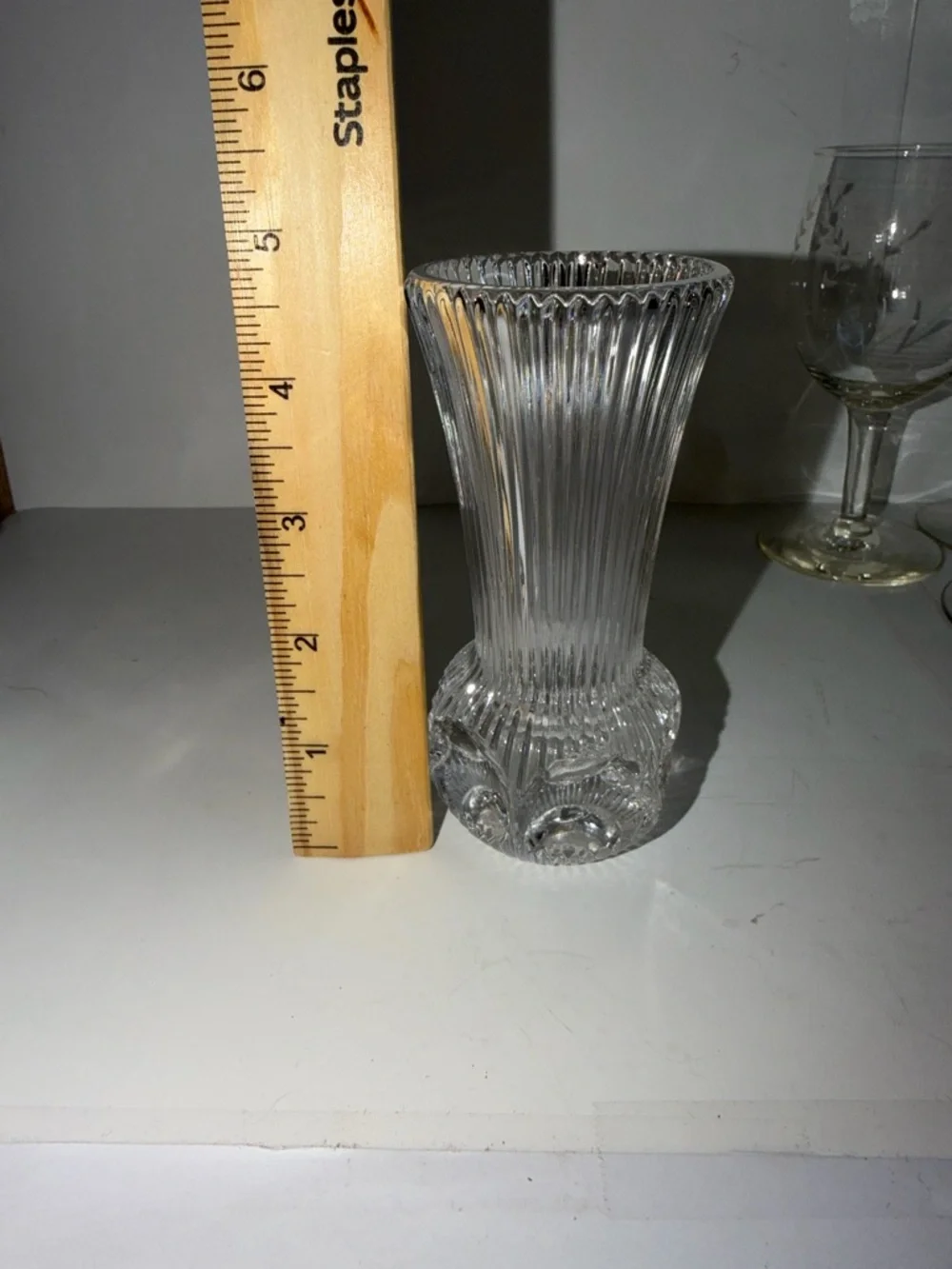 Vintage Clear Pressed Glass Bud Vase - Fluted Ribbed Design - 4.75