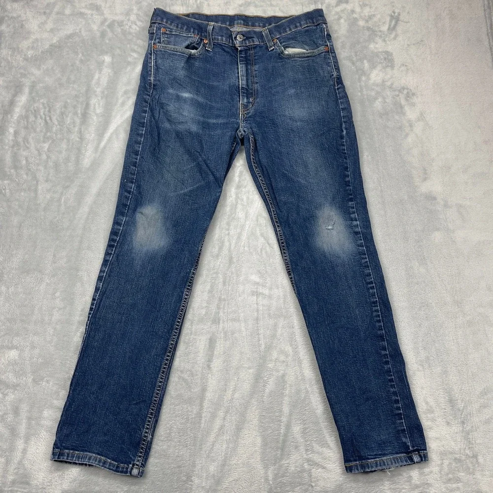 Levi's 514 Jeans Mens 36x32 Blue Denim Faded Double Stitch Slim Fit Straight Leg