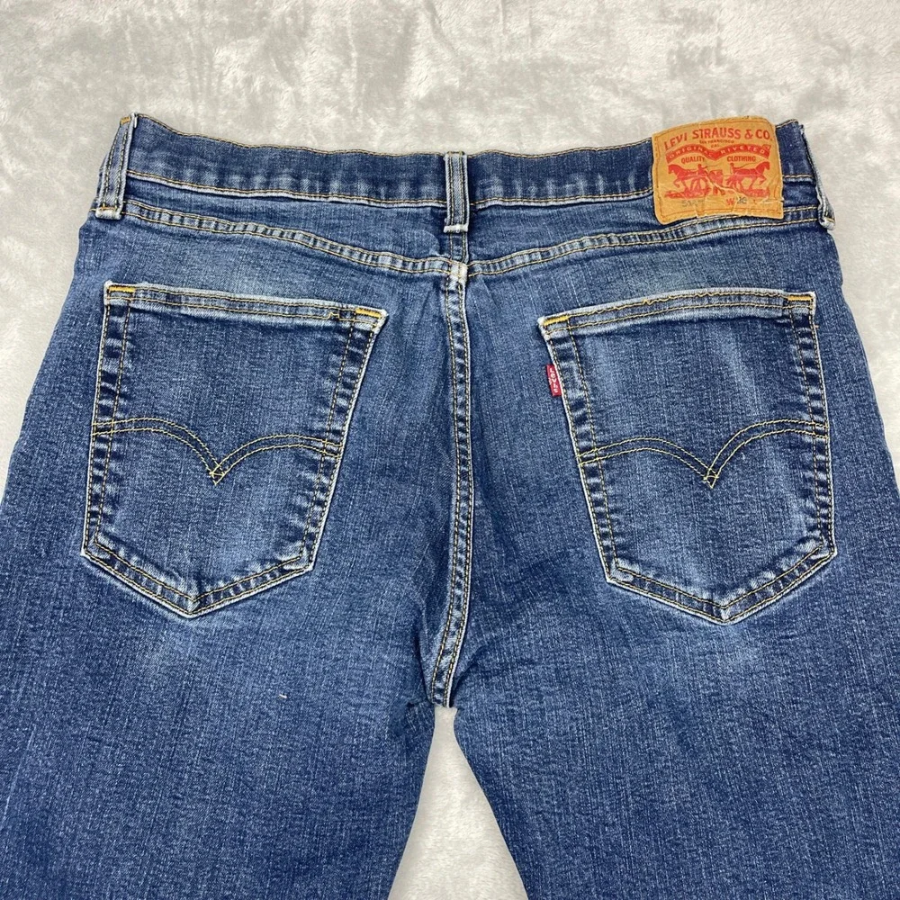 Levi's 514 Jeans Mens 36x32 Blue Denim Faded Double Stitch Slim Fit Straight Leg