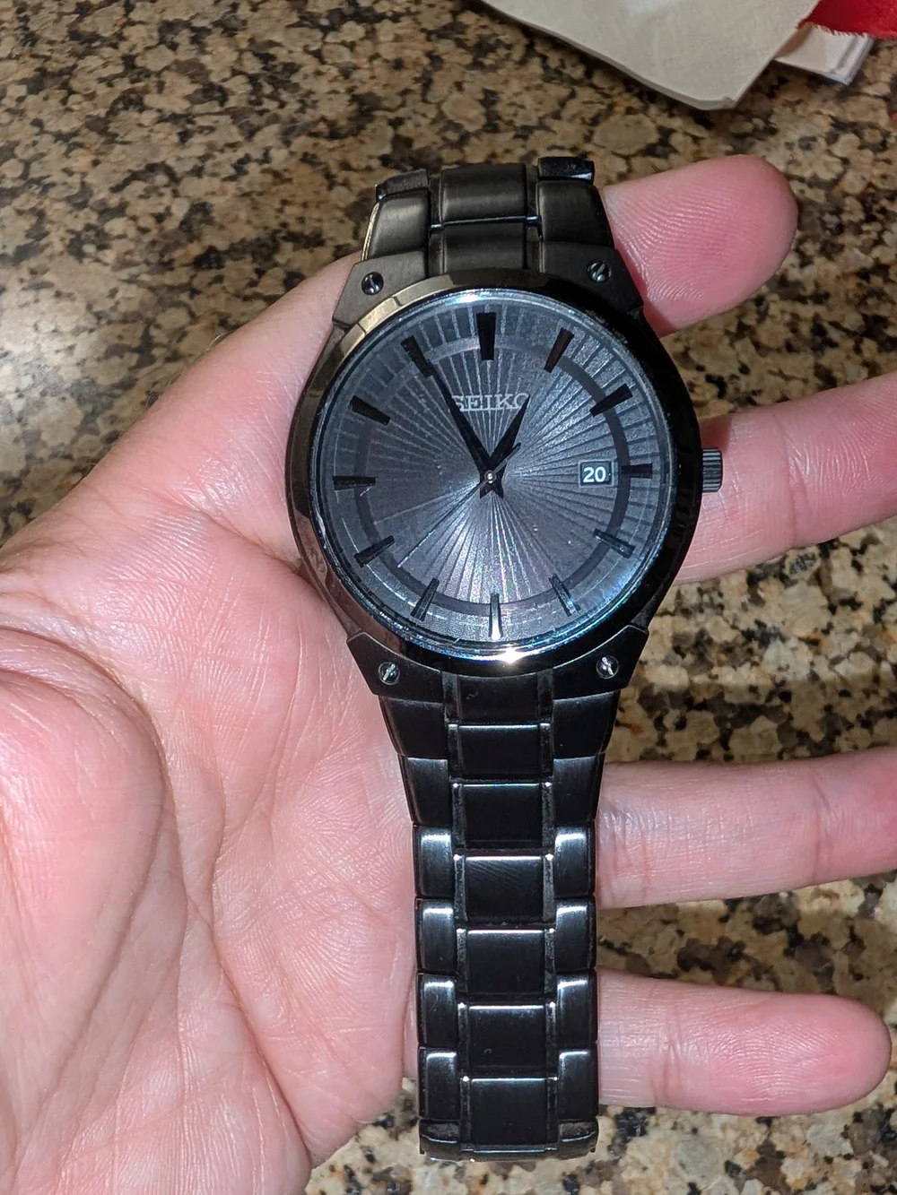 Seiko Men's Stainless Steel Watch with Sunburst Gray Dial *Solar Power*