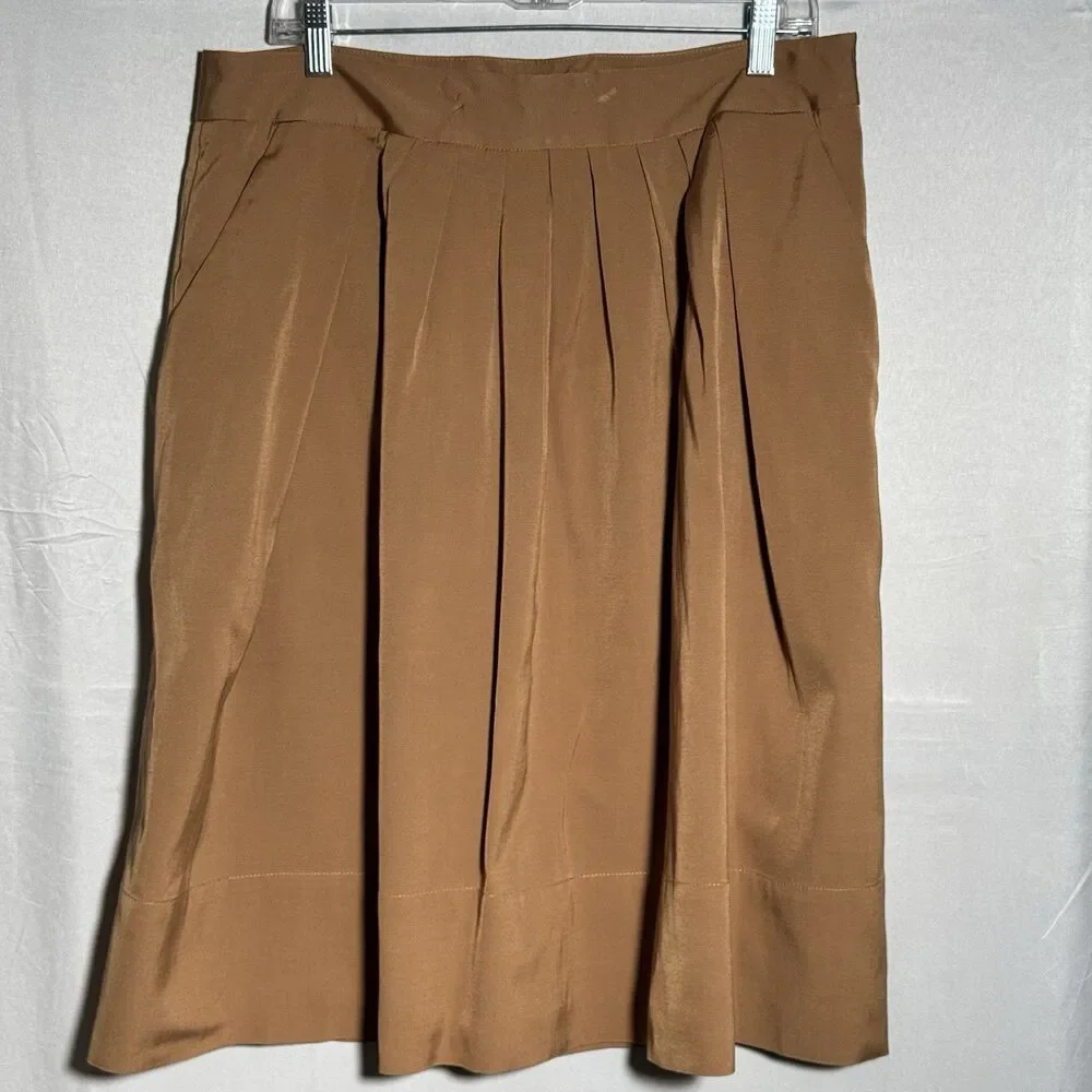 NWT Talbots Khaki Tan Pleated Skirt Women's Size 14 A Line Classic Career