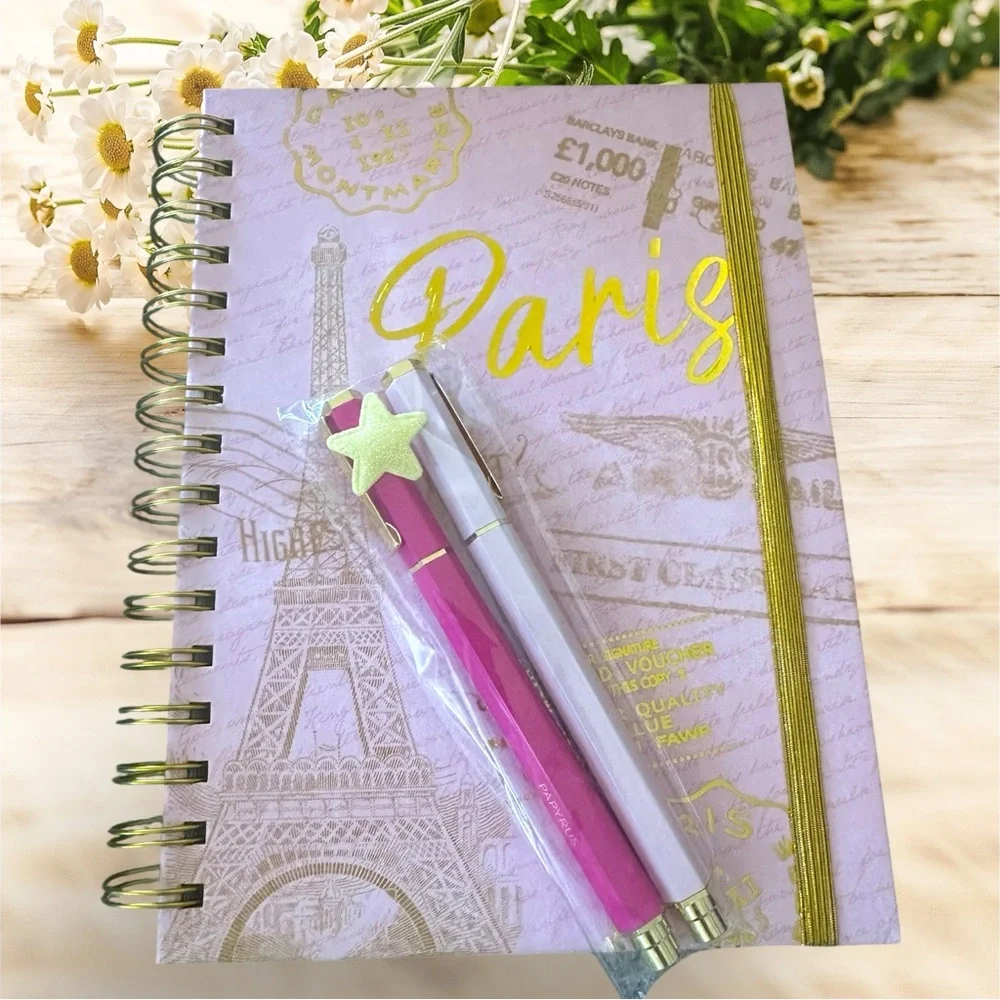 Paris Themed Pink & Gold 320 page‎ Notebook with Papyrus Pink & Gold Pen Set