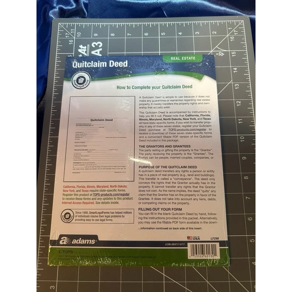 Adam's Real Estate Quitclaim Deed Smart Legal Forms- Brand New & Sealed