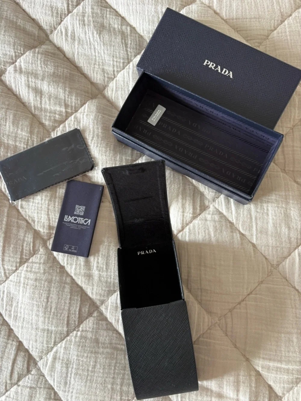 Prada Black Textured Eyewear Case with Navy Box