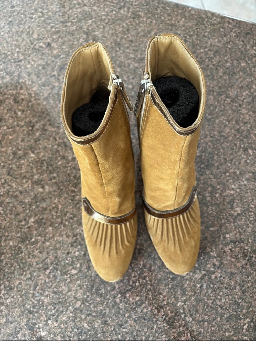 Versace Versus Ladies Camel Suede Bronze booties-7-VINTAGE 90’s