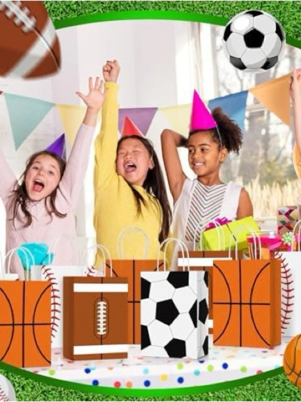 24 Pcs Sports Party Favor Bags Birthday Football Baseball Basketball Goodie Bags