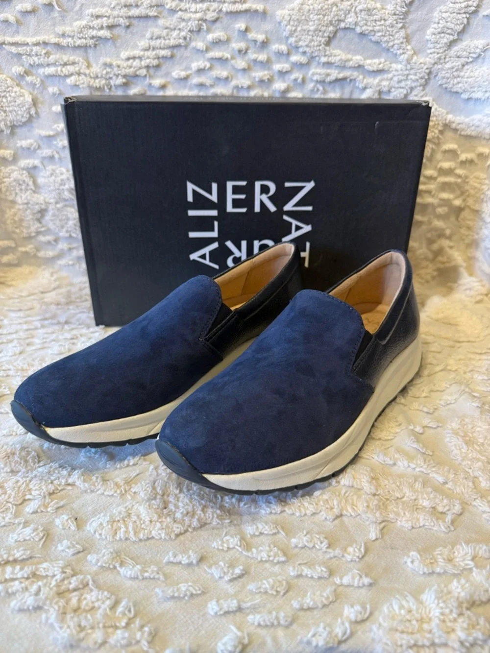 Women’s Navy Suede Slip-On Loafers#647