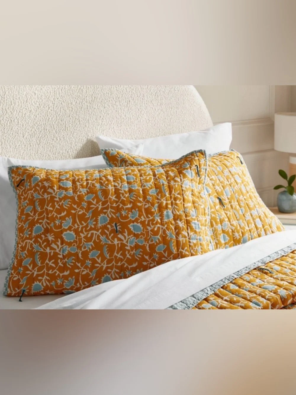 Target Yellow Floral Quilted Pillow Sham with Light Blue Accents (1 Sham)