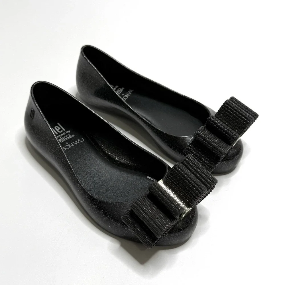 Melissa Space Love x Jason Wu Black Glitter Ballet Flat Shoes Girls US‎ 11 Bow