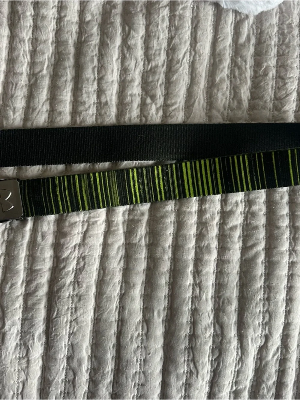 Under Armour Black Belt with Neon Green Stripe Metal Logo Buckle