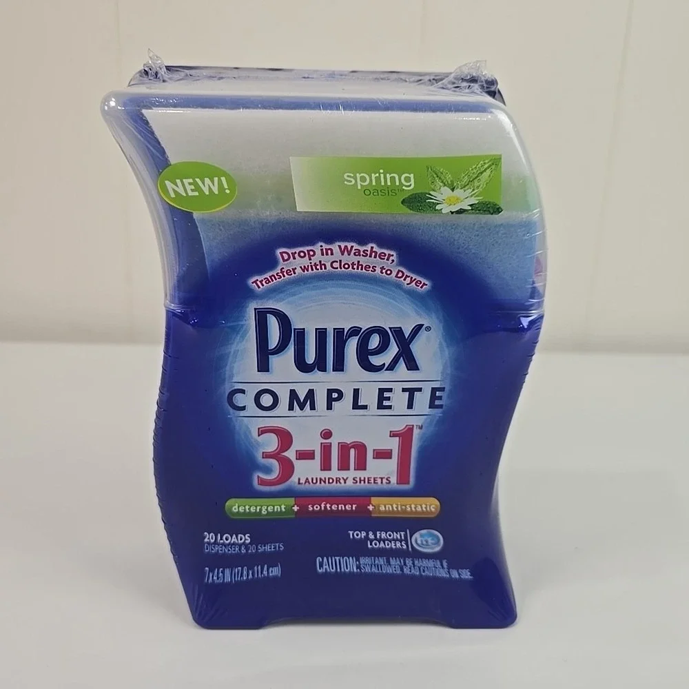 Purex Complete 3-in-1 Laundry Sheets Dispenser 20 Loads HTF Spring Oasis NOS NEW