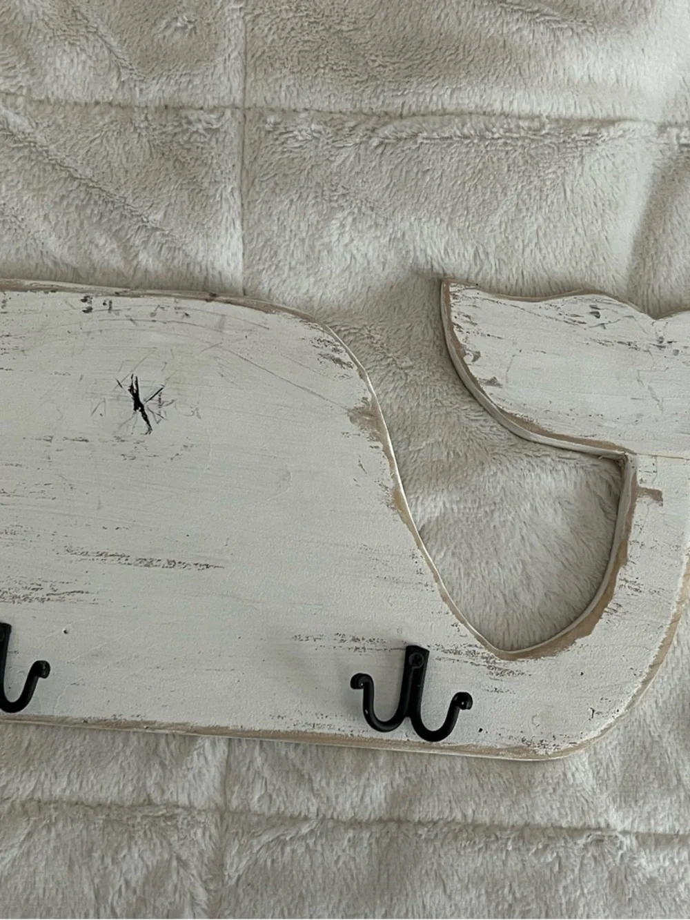 Distressed White Whale Wall Hooks - Coastal Farmhouse Decor