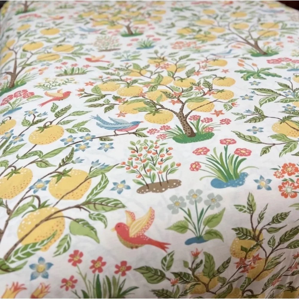 RARE Pottery Barn Jocelyn Lemons & Birds Floral Duvet Cover KING Botanical Tree