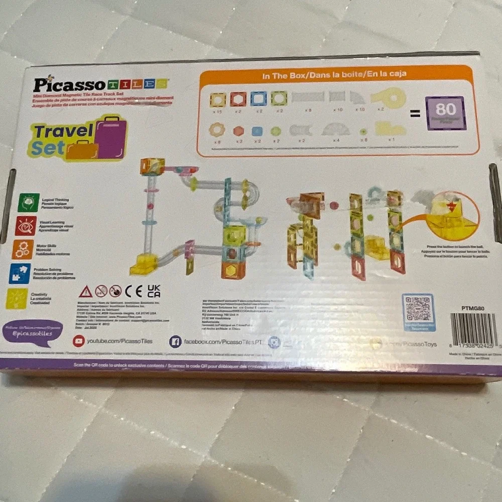 PicassoTiles 80 Piece Travel‎ Size Magnetic Marble Run With Launcher PTMG80