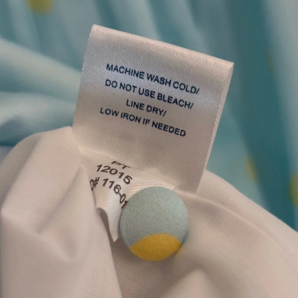 OSCAR DE LA RENTA Cotton Short Sleeve Polka Dot Dress | Blue & Yellow | 14Y