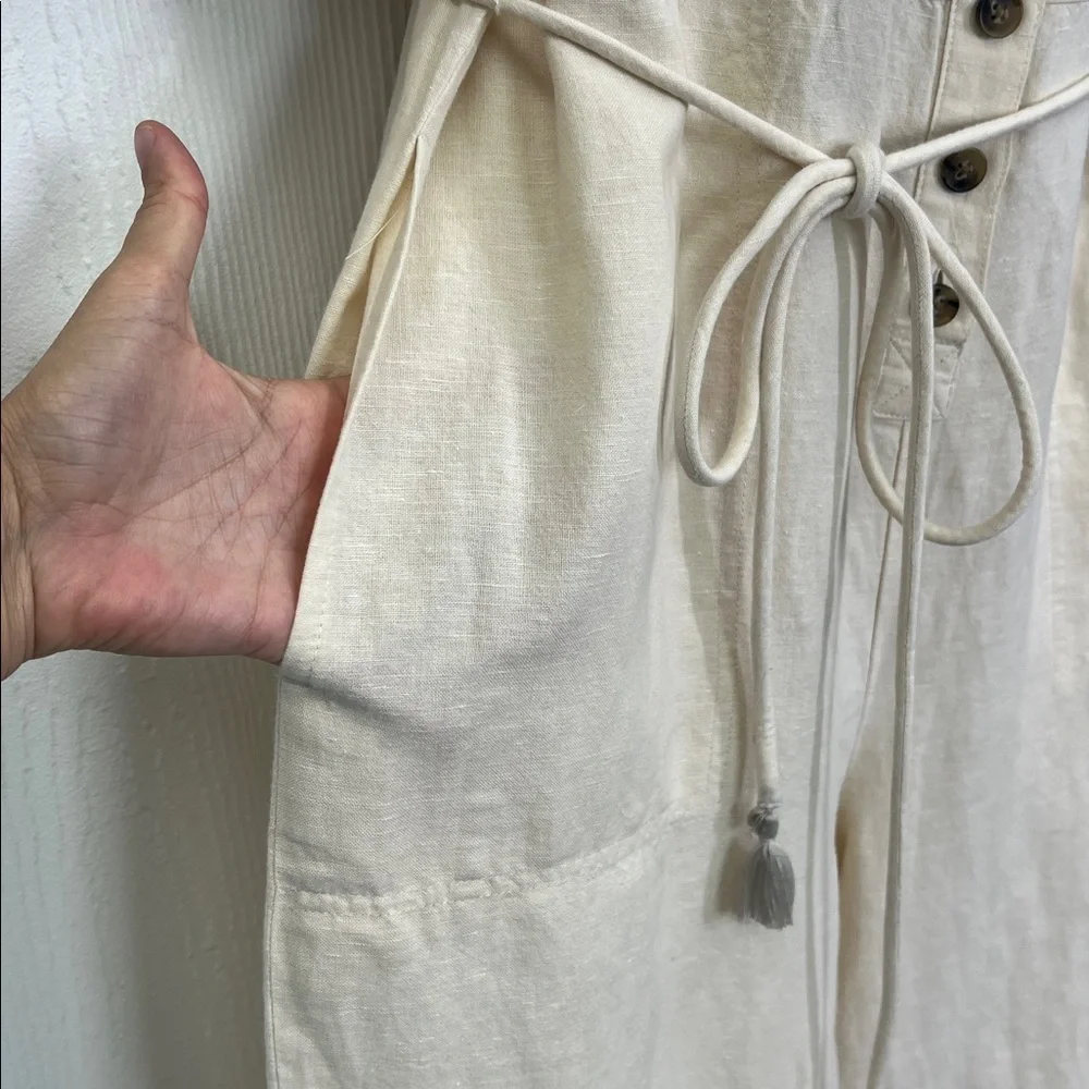 Madewell - Linen Blend Button Down Ivory Puff Short Sleeve Jumpsuit Size XL