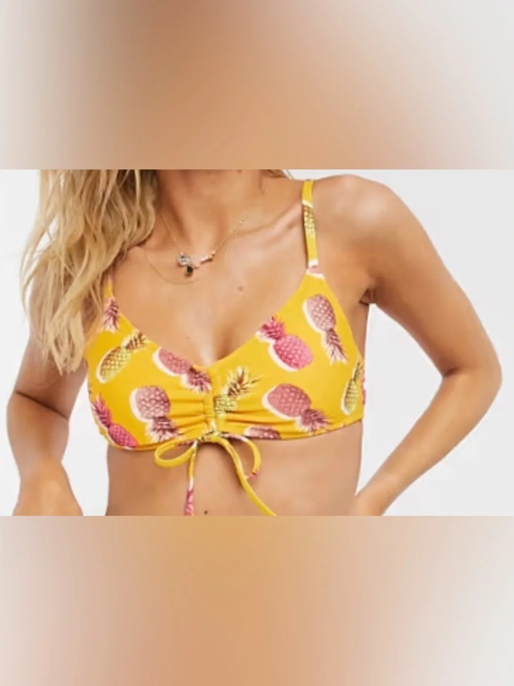 Aerie Womens S Yellow Pineapple Bikini Top Boho Y2K Beach Preppy Swimwear