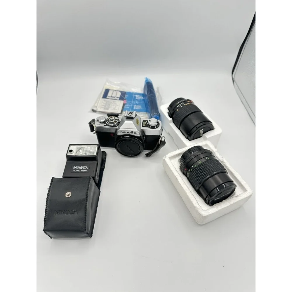 Vintage Minolta X370 N Film Camera w/ Multiple Lenses 135/35-70 & Flash