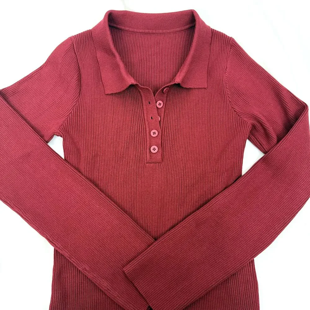 SHEIN Lot of Two Ribbed Sweaters L Slim Fit Polo Tops Zip Gray Red NWT B41
