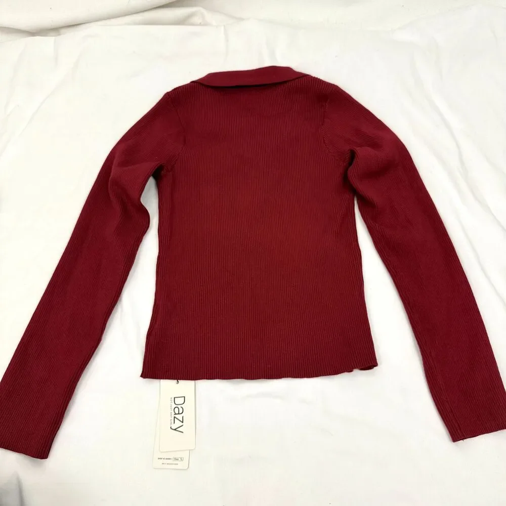 SHEIN Lot of Two Ribbed Sweaters L Slim Fit Polo Tops Zip Gray Red NWT B41