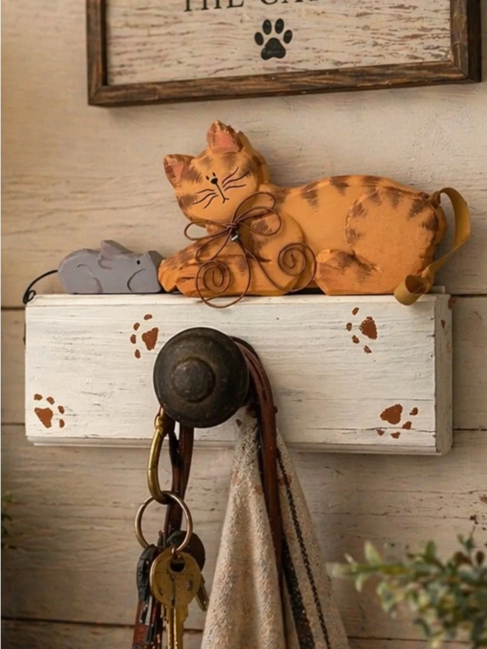 Decorative Orange Cat Wall Hook by