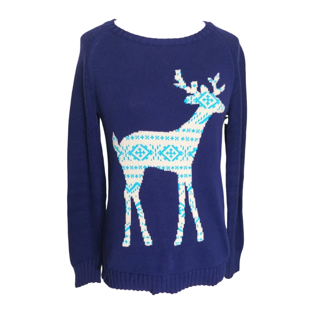 Old Navy Navy Blue Sweater with White & Light Blue Reindeer