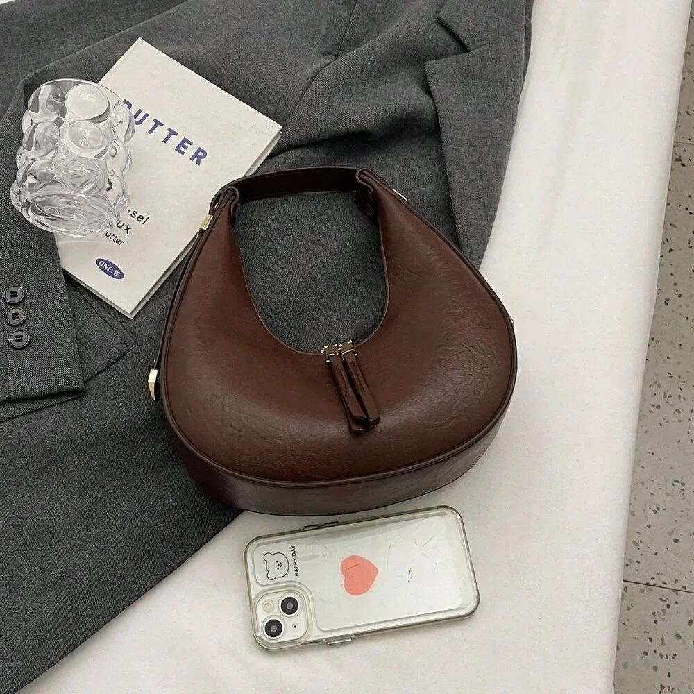 Coffee Brown Elegant Women's Textured Soft Leather Bag