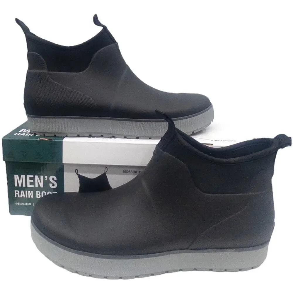 Staheekum Men's Neoprene Ankle Rain Boot Black 8 12 13 Waterproof Slip-On