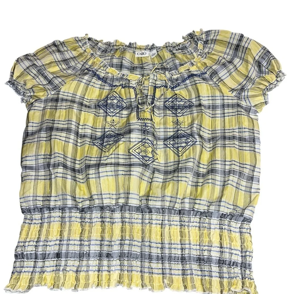 Cato Yellow and Black Plaid Blouse