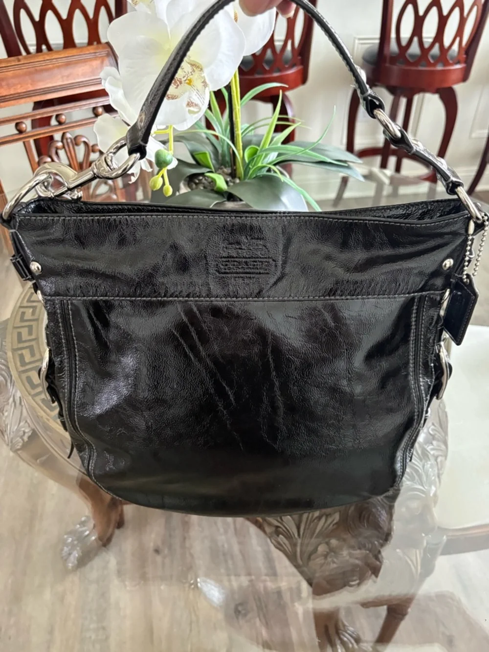 🖤💜COACH BLACK PATENT LEATHER HOBO/SHOULDER BAG!🖤💜