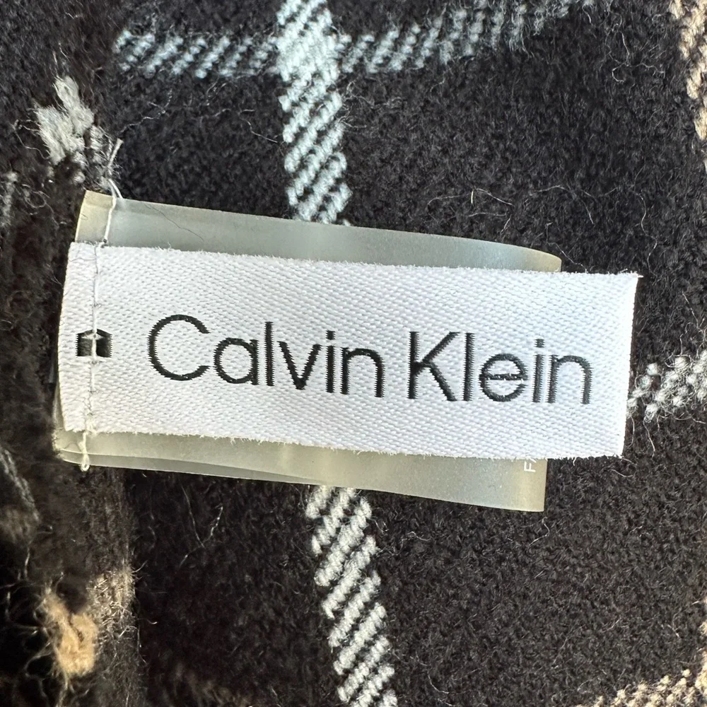 Calvin Klein Black and Cream Plaid Scarf