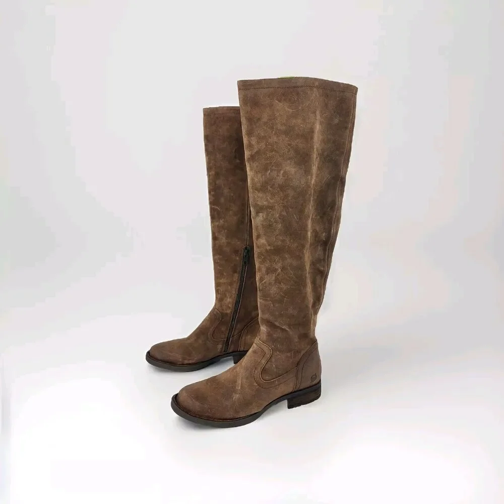 BORN Britton Women's Over the Knee Rust Brown Suede Distressed Boots
