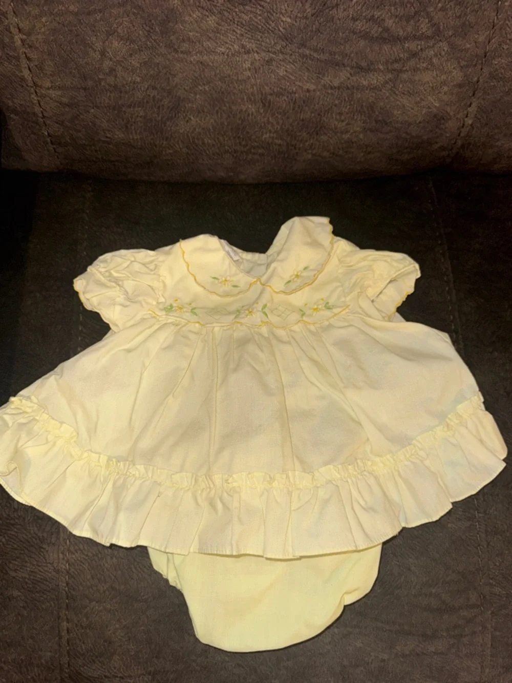 Vintage Cuties by Judy Yellow embroidered Dress w/Ruffle Trim & diaper cover 6m