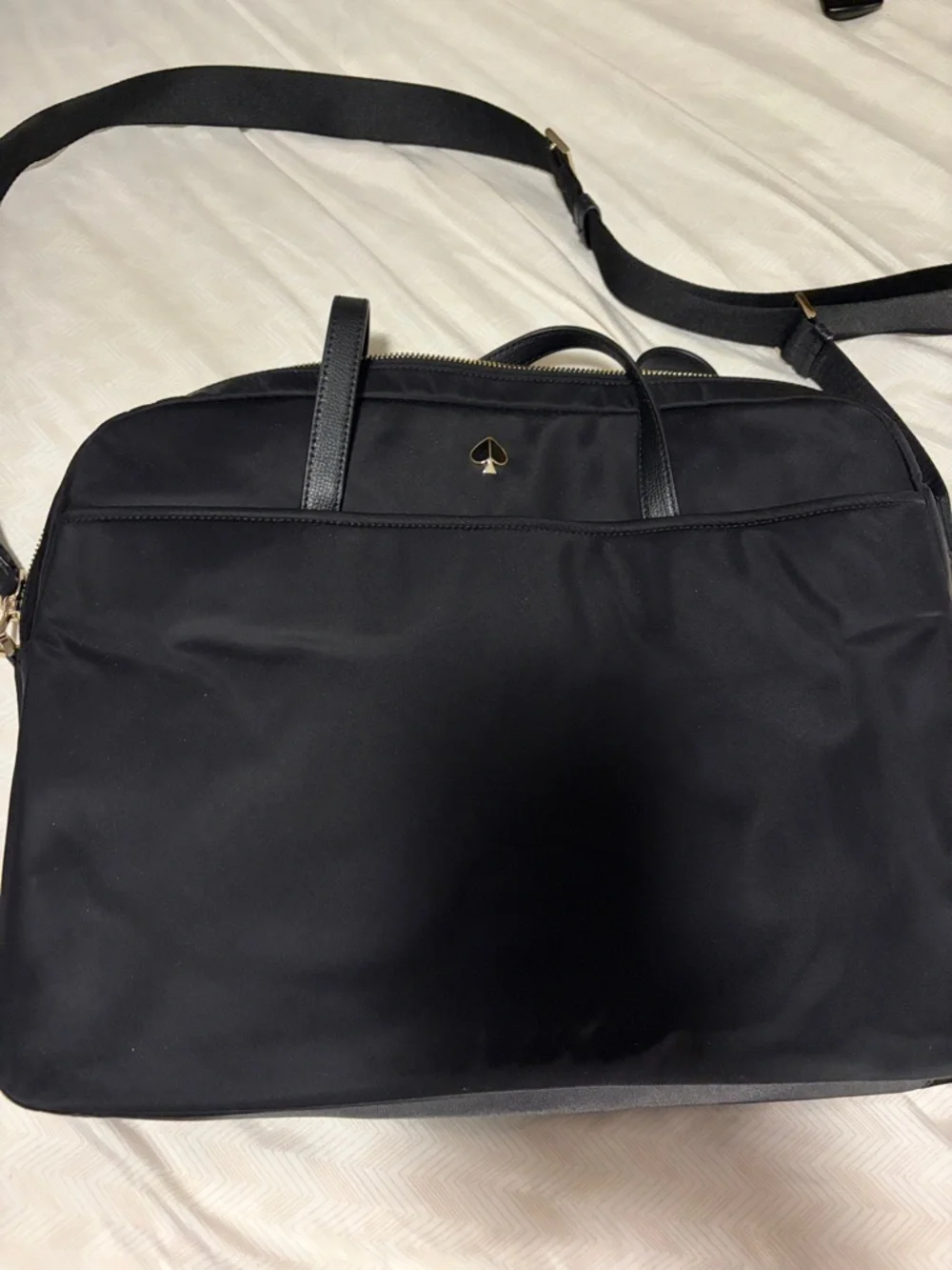 kate spade Black Nylon Laptop Bag with Gold Spade Accent