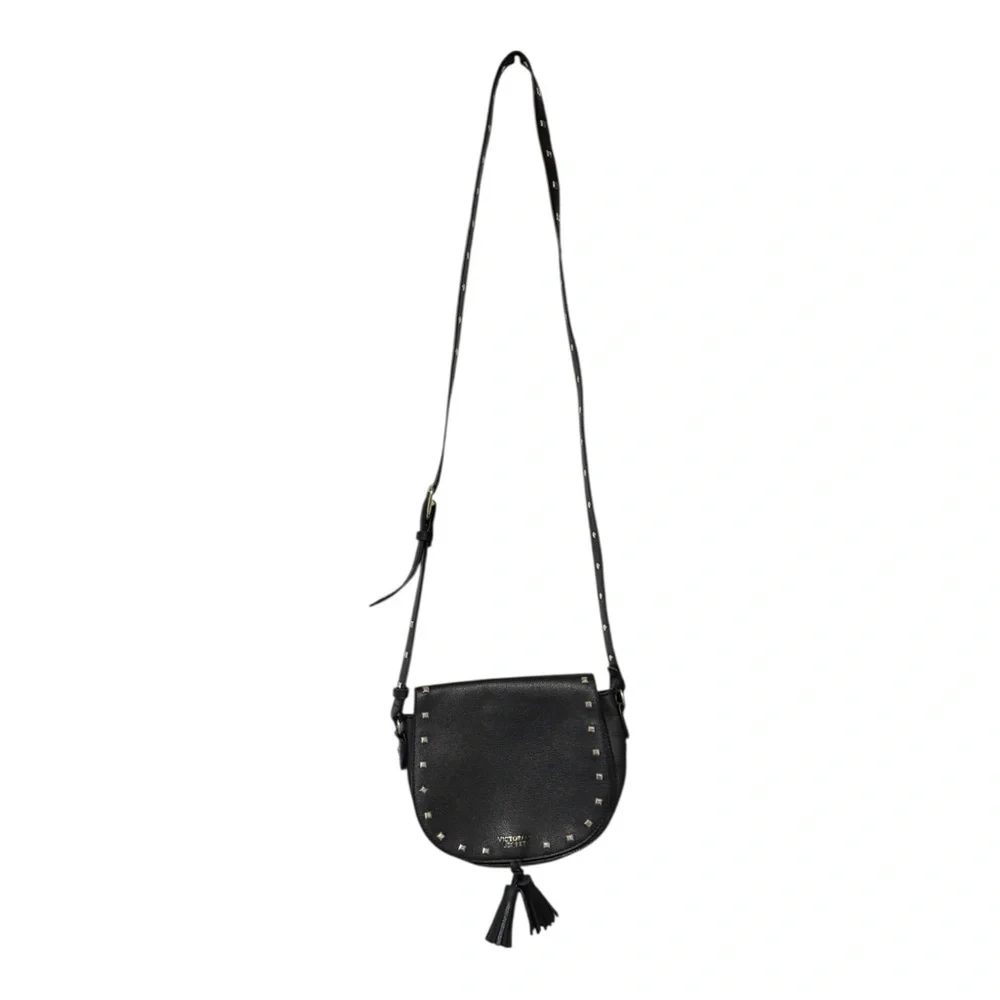 Victoria’s Secret Studded Black Crossbody Tassel fx leather Bag Adjustable Strap
