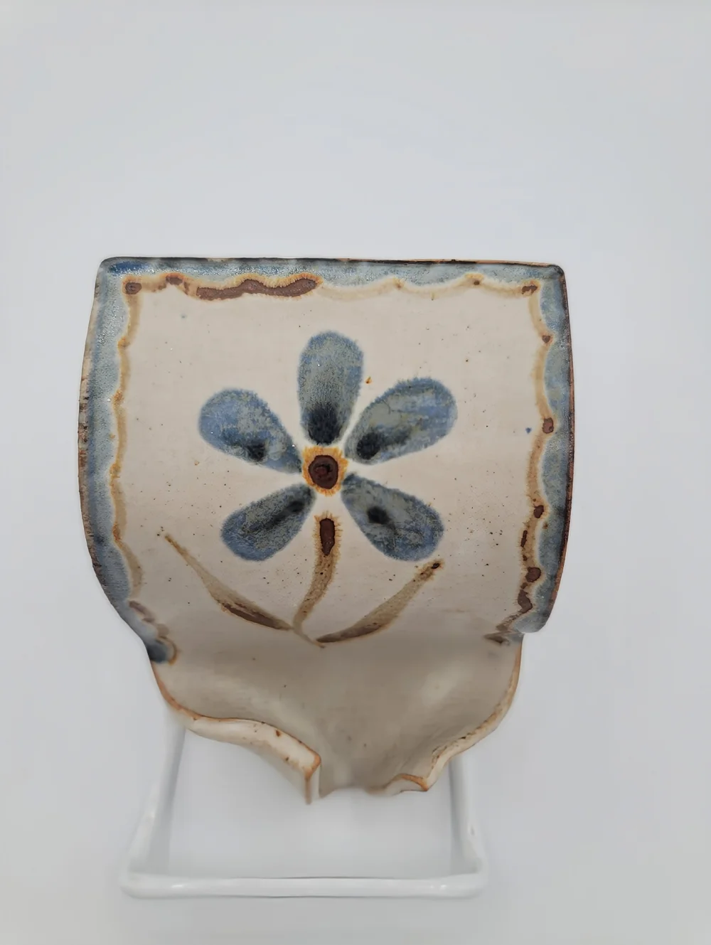 Handmade Studio Pottery Spoon Rest Splash Guard Rustic Farmhouse Blue Cottage