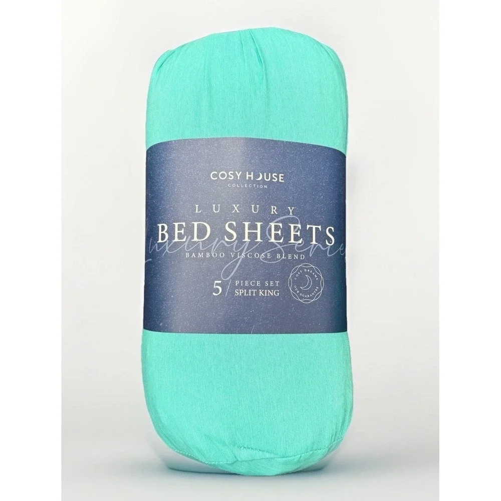 Set Of 5 Cosy House Luxury Bamboo Split King Cooling Hypoallergenic -TURQUOISE
