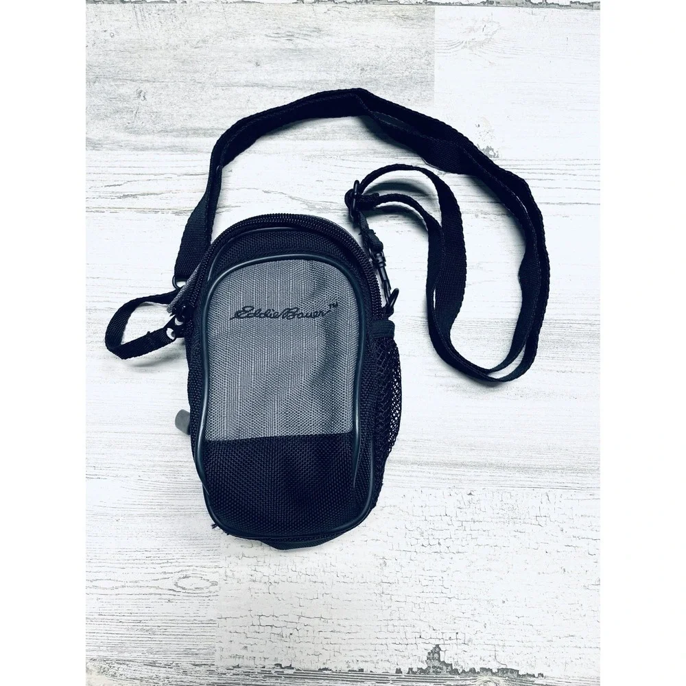 Vintage Eddie Bauer Camera Bag Gray‎ Crossbody Travel Nylon Zip Pocket Pouch