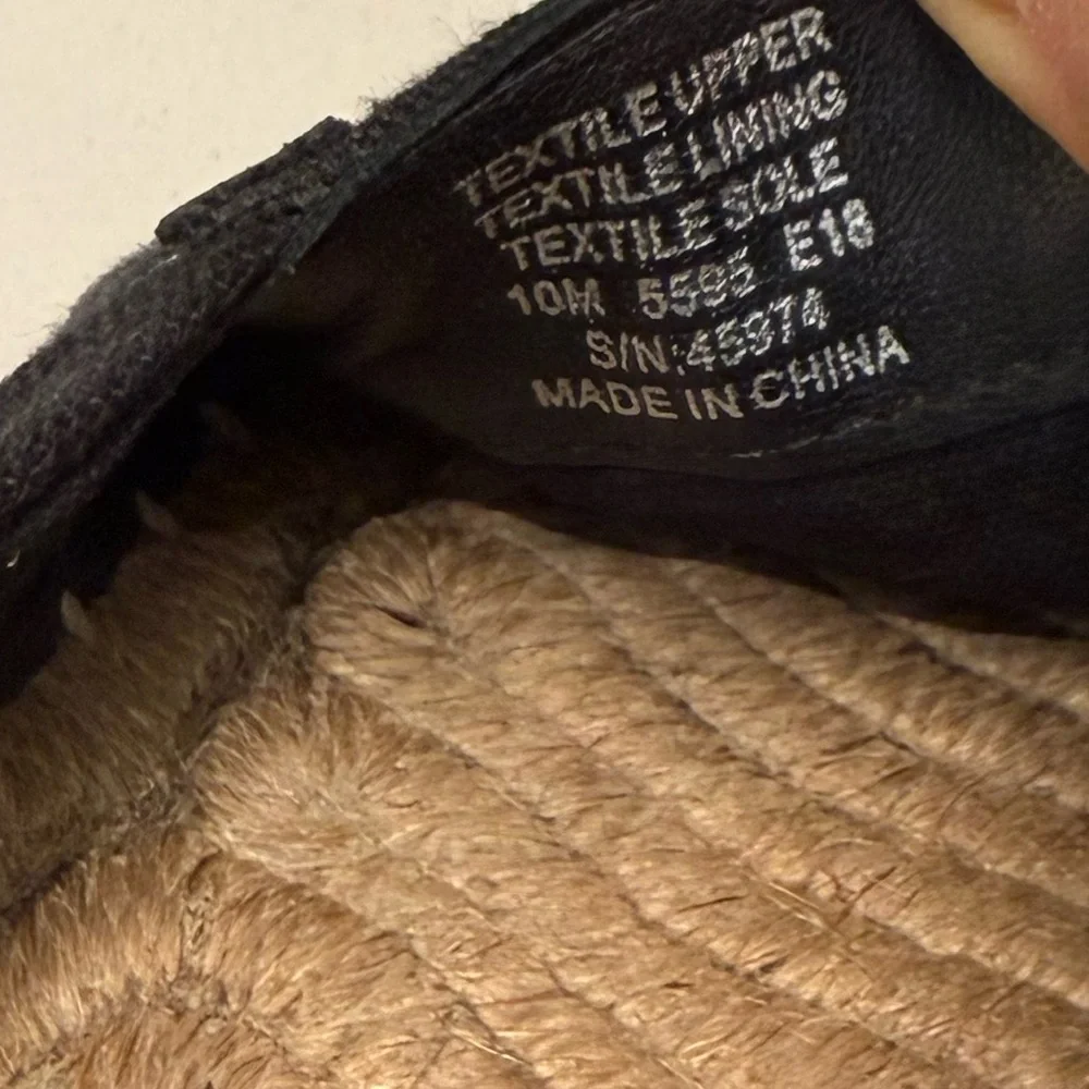 Tory Burch Poppy Espadrille Flats Black Canvas Patent Leather‎ Logo 10M