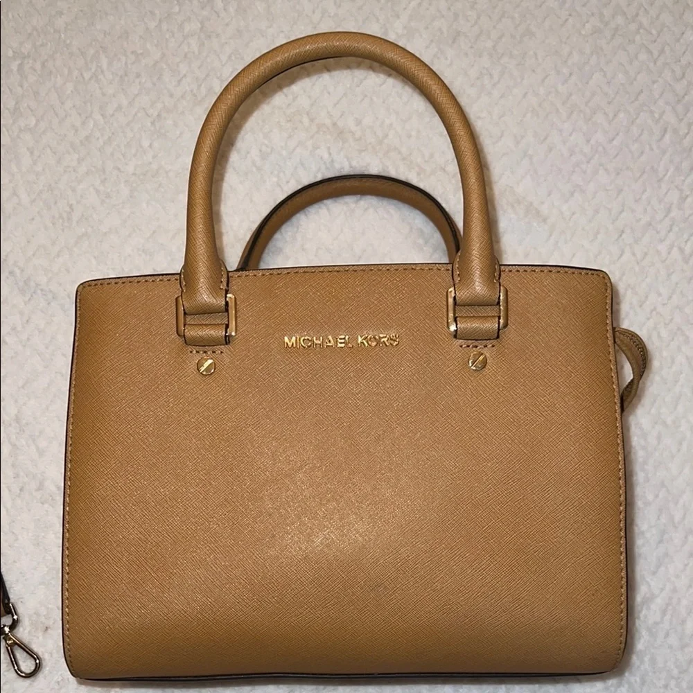 Michael Kors Selma Saffiano Leather Medium Satchel Crossbody Peanut