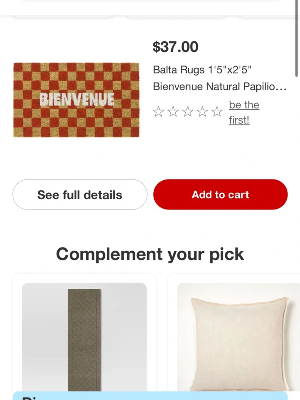 Bienvenue Natural Papilio Checker Doormat - Red & Tan