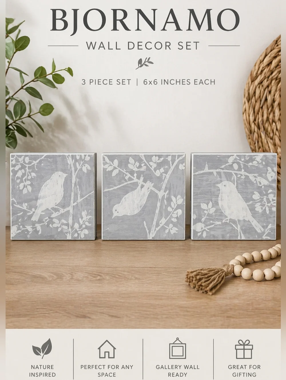 IKEA Bjornamo 3-Piece Wall Art Set – 6x6 Bird Silhouette Decor