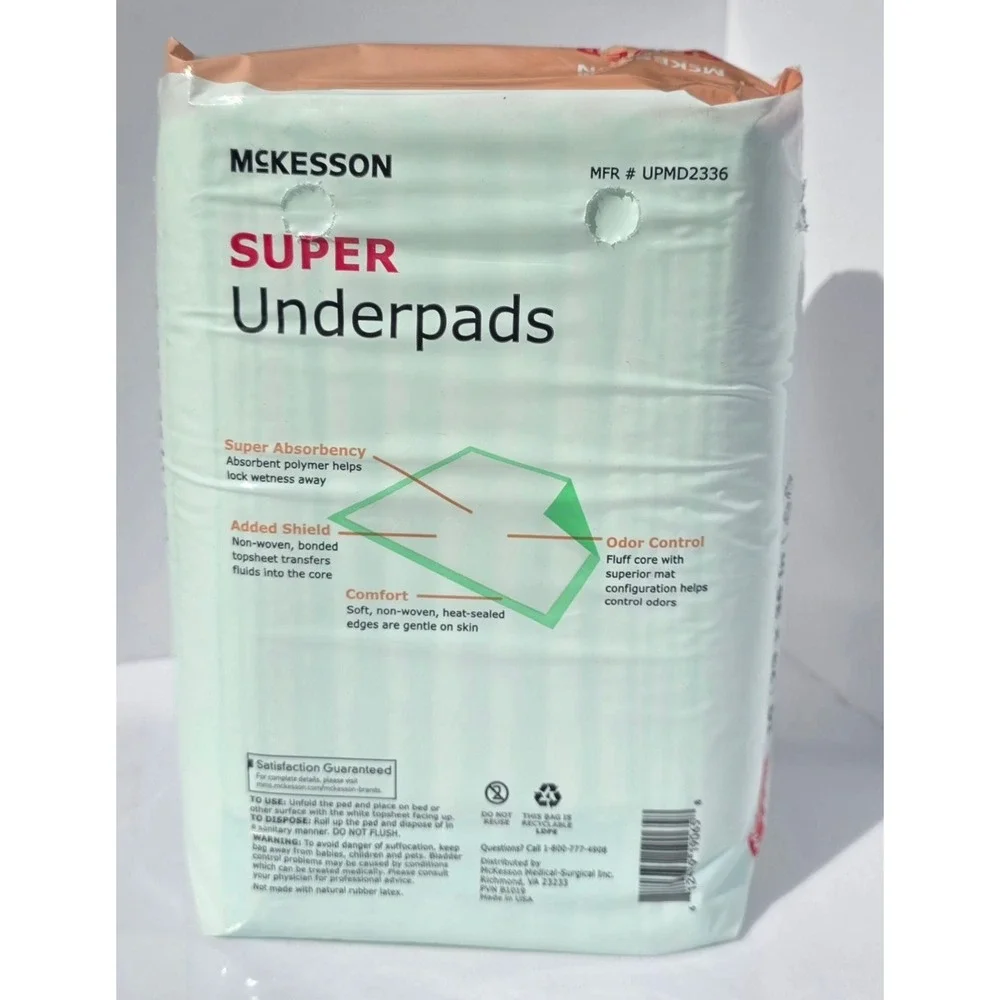 MCKESSON Underpads Adult 23x36 White New Super Disposable 10-Pack Odor Control